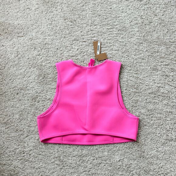 NWT SKIMS SCUBA SWIM SPORT HIGH NECK TOP IN TAFFY PINK SIZE LARGE - Picture 5 of 6